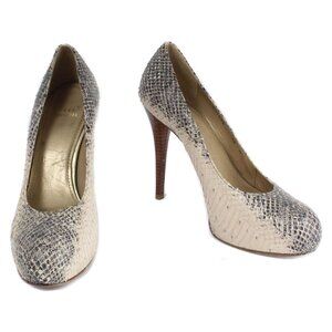 STUART WEITZMAN 'Rowin' Gray & Beige Snakeskin Embossed Leather Pumps Size 10